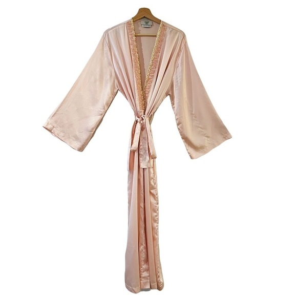 VALENTINO INTIMO For Saks Vintage Pink Satin Ribbon & Lace Detail Robe Size L - Picture 5 of 9